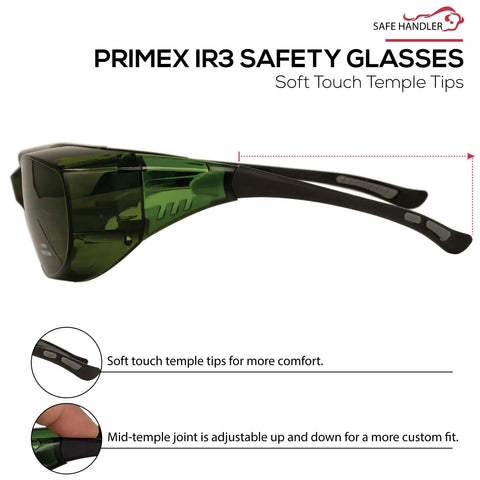 Built Tough Kickass IR3 Welding Safety Glasses With Anti Fog And Anti Scratch Wrap Around Lenses UV Shield Flexible Fit ANSI Z87 Certified Smooth Vision For Daily Grind Case Of 144 Units side view showcasing soft touch temple tips and adjustable joint.