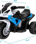 BMW Licensed 6V Ride On Motorcycle For Kids With Music, Foot Pedal Acceleration, Front Headlight, Leather Seat Cushion, 3 Wheel Battery Powered Tricycle Toy, Safe Metal Frame, Sapphire Color, 26" long