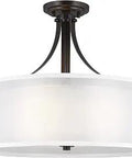 Three Light Elmwood Park Semi Flush Mount Led Ceiling Light Bronze Finish with white drum shade for modern home decor