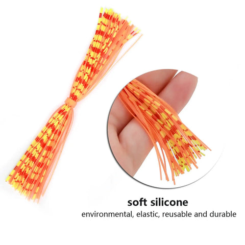 Top Shelf Flexible Silicone Lure Skirts Six Hundred Strand Bulk Pack For Jig Tying And Spinnerbait Assembly in orange and yellow.