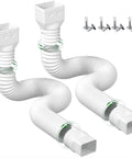 Two Pack Flexible Rain Gutter Downspout Extensions Extend From 21 To 68 Inches, Easy Install Drain Extender Kit With Screws Included, White Finish