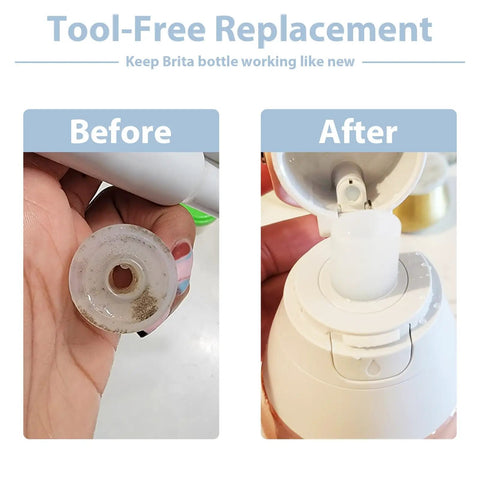 Before and after of Six Pack Silicone Bite Valve Replacement Mouthpieces For Water Bottles Brita Compatible Spout Straw Accessories