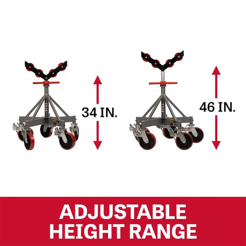 Rock Solid Heavy Duty Pipe Jack Stand With Smooth Rolling Pvc Casters And Beefy Steel Rollers For Haulin Giant Pipe Up To 36 Inches Wide While Nailing 2500 Lb Loads On Any Garage Floor