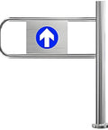 Heavy Duty Automatic Swing Gate For Market Entry One Way Metal Pedestrian Security Door Super Easy Self Closing Right Hand Walk Through with directional sign.