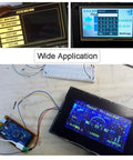 Nextion Enhanced 2.4 Inch HMI Display With Resistive Touch Screen 5V TFT LCD 320x240 For Arduino ESP32 Projects Plug And Play UI Module For Makers And Hobbyists NX3224K024, shown with custom menu screens
