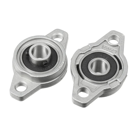 Front view: Two S SYDIEN pillow block bearings with 3/8 in bore, flange mount, self-aligning, zinc alloy steel