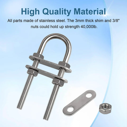 2-pack U-bolt kit, 316 stainless steel with mounting plate and nuts (100mm), for boats and trailers