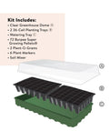Indoor Seed Starting Kit With Dome Greenhouse For Herbs, Veggies And Flowers, showing clear dome, black trays, and green base