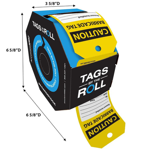 NMC 100 Safety Tags By The Roll Caution Barricade OSHA Compliant Waterproof PF Cardstock Tags 6.25x3 Inch in octagon dispenser