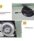 Detailed view of Featherweight Mini Table Saw For Woodworking With Sturdy Metal Base, showing slope cutting adjustment and 1200W motor.