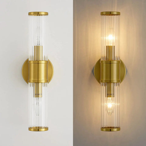Two Pack Gold Modern Wall Sconces For Bathroom And Vanity Lighting That Gives A Lit Glow Cut Glass Flower Shade E12 Base Fixtures
