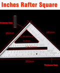Aluminum Rafter Square 7 Inch With Double Sided Engraved Scales For Precise Carpentry And Woodworking with dimensions