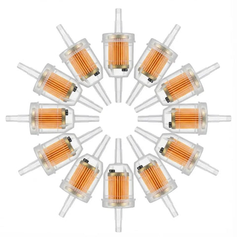 Magnetic Inline Fuel Filter Kit Ten Pack One Quarter Inch And Five Sixteenth Inch Filters arranged in a circular pattern