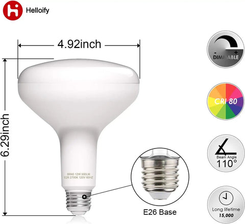 Dimmable BR40 LED Flood Light Bulb 12W 75W Equivalent 2700K Soft White Glow Energy Saving Lamp For Office And Home E26 Medium Screw Base