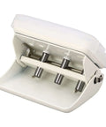 3 Hole Puncher Handheld For Loose Leaf Paper A7 A4 5 Sheets 70g Capacity, showing metal components and white casing