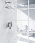Brushed Nickel Rain Shower System With Wall Mount Square Shower Head Kit All In One Bathroom Trim With Rough In Valve Easy Install