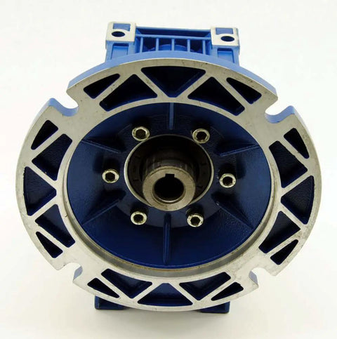 Front view of MRV050 Worm Gear Reducer With Ten To One Ratio And 56C Mounting Flange Two Point Zero Six HP At 1750 RPM