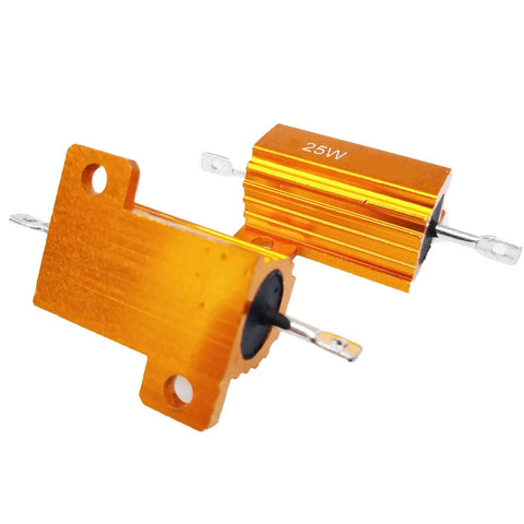 Two Pack 3.9 Ohm 25W Aluminum Housed Wirewound Resistors For Power Supplies And Audio Gear, Metal Case, Built In Mounting Holes, Beefy High Current Load, Perfect For DIY Projects And Pro Audio Setups, orange 25W resistor with mounting tabs