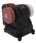 Luocute 100W Cordless Mini Bench Grinder With 7500mAh Battery, black with sanding disc for metal wood polishing.