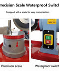 Kickass Electric Circular Saw Blade Sharpener With Bright Built In Led Light and Precise Sliding Rail showing precision scale and waterproof switch