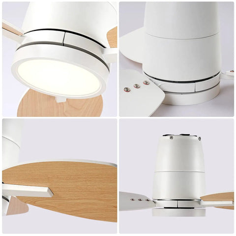 Details of 30 Inch Ceiling Fan With Lights Remote Control Quiet DC Motor Flush Mount For Bedroom And Kids Room White And Wood Grain Finish Dual Sided Blades Keeps It Cool In Small Rooms Perfect For Flat Ceilings.