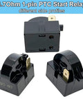 Refrigerator Starter PTC Start Relay 4.7 Ohm 1 Pin With 6750C0005P Overload Protector, different side profiles shown