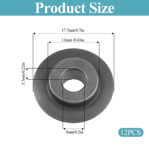 12 Pack Tubing Cutter Blades For Copper Pipes And Hose Tools Replacement Cutter Blades You Can Count On For Models 101 103 104 117 118 150 151 152 153 205 Built From Durable Stainless Steel For Long Lasting Cutting Power, showing dimension details