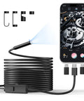 Endoscope Camera With Light 1920P HD Borescope For Tight Spaces 8 Adjustable LEDs IP67 Waterproof Semi Rigid Snake Cable 16.4 Ft