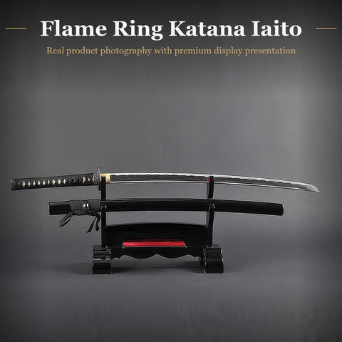 Unsharpened Aluminum Iaido Training Sword For Safe Practice 28.3 Inch Katana Style Iaito With Fuller Groove aluminum sword on display