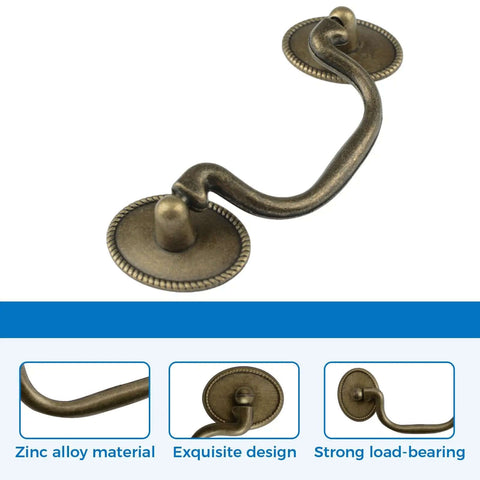 Drop Bail Cabinet Handle Pull In Vintage Brown Zinc Alloy Retro Vibe Drawer Ring Handle With 83mm Hole Spacing Durable Zinc Construction