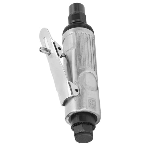 Heavy Duty Pneumatic Die Grinder For Fine Metal Polishing And Burr Trimming Lightweight Air Powered Rotary Tool with silver zinc alloy housing.