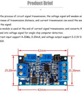Four Pack Current To Voltage Converter Module For 4-20mA To 0-3.3V, 0-5V, Or 0-10V Readouts with dimensions and circuit details