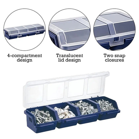 4 Pack Parts Organizer Box With Four Compartments Translucent Lid Secure Lock Heavy Duty PP Plastic Storage Bin For Screws Bolts Nuts