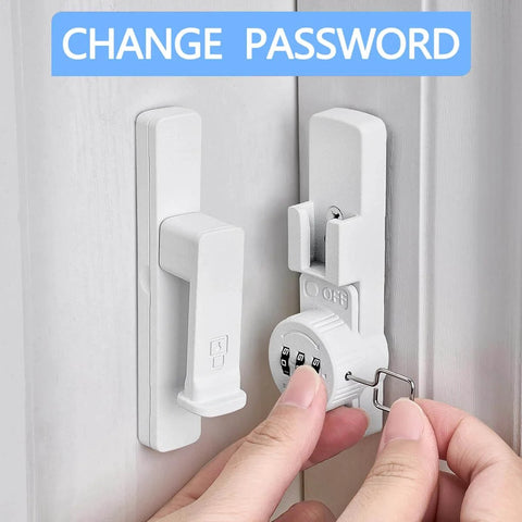 Person adjusting Matte White 90 Degree Mechanical Password Lock for Doors and Cabinets, 3 Digit Keyless Flip Latch With Combination.