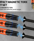 BELVE T25 Torx bit set for impact driver with magnetic head, S2 alloy steel, 1/4 in hex shank (3 pcs shown)