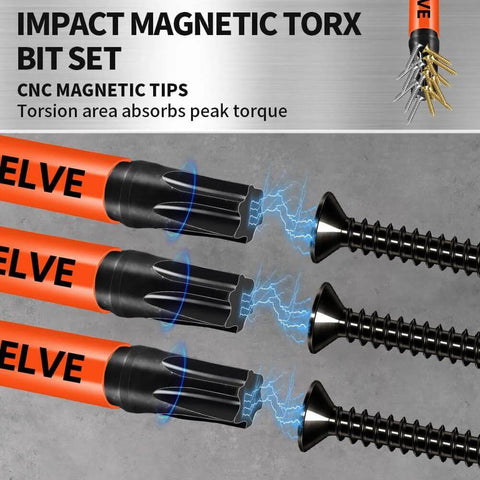 BELVE T25 Torx bit set for impact driver with magnetic head, S2 alloy steel, 1/4 in hex shank (3 pcs shown)