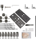 3 In 1 Adjustable Doweling Jig Kit For Woodworking Delivers Dead Nuts Accurate Hole Drilling components including jigs, drill bits, and dowels.
