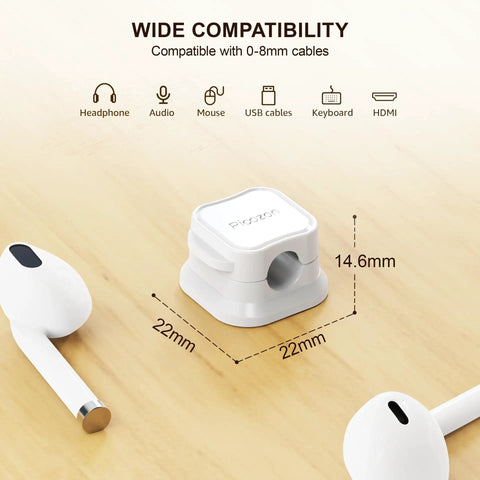Magnetic Cable Clip Organizer Pack For Car Desk Nightstand And Wall Mount Adhesive Cord Holder Keeps USB Cables And Chargers Neat No Mess 0.3 Inch Slot Fits Most Cables Wire Keeper For Home Office on wooden surface with earphones nearby