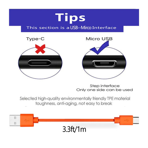 Beefy USB Charging Cable For Ring Video Doorbell 2 3 Plus 4 Pro Plus Peephole Cam Battery Charger Cord, orange, 3.3ft length