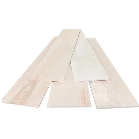 Top Shelf Solid Maple Board Unfinished Wood Plank Kiln Dried One Side Sanded displayed in a stack, 1/4 x 5.5 x 24 inches.