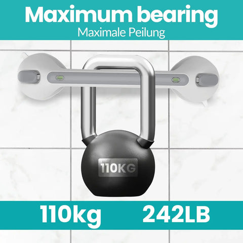 12 Inch Shower Grab Bar With Red Green Indicator Lights supporting 110kg weight on tile surface
