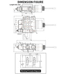 Technical drawing of Joystick Hydraulic Control Valve With Two Spools 11 GPM Directional Valve For Log Splitters Tractors And Loaders Closed Center System Auto Reset Lever Heavy Duty Double Acting Cylinders with measurements in millimeters.