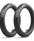 Two Pack 12.5x2.25 Inch Inner Tubes With Angled Valve For Electric Scooters Mini Bikes Pocket Bikes And Mobility Scooters Wide Rim Fit 12 To 12.5 Inch Quick Replacement For Smooth Rides, showing black rubber tubes with angled valve