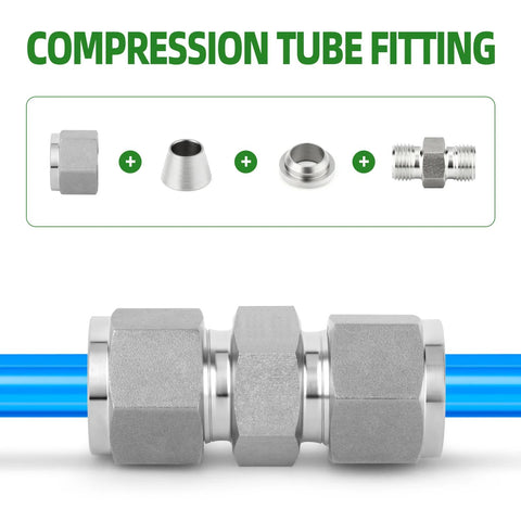 5-pack compression tube fittings in 304 stainless steel for 4mm OD tubing; straight adapters