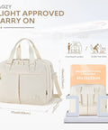 Underseat Personal Item Travel Bag For Airplanes Lightweight Weekender Duffle With A 15.6 Inch Laptop Compartment Carry On Beige Built For Women And Men Perfect For Overnight Trips And Quick Getaways, shown with dimensions and airplane illustration.