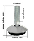 Eight Piece Adjustable Furniture Feet Set With Self Leveling Screws For Chairs Tables Cabinets And Restaurant Benches M8 And M10 Threads Heavy Load Support For Leveling On Uneven Floors showing M10 thread and measurements