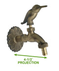 Outdoor Brass Garden Faucet With Bird Shaped Bibcock, 4.5 Inch Spigot, Decorative Antique Finish, Three Quarter Inch Hose