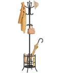Coat Rack Stand With Umbrella Holder Freestanding 16 Hook Coat Tree For Entryway Living Room Or Office Black with accessories