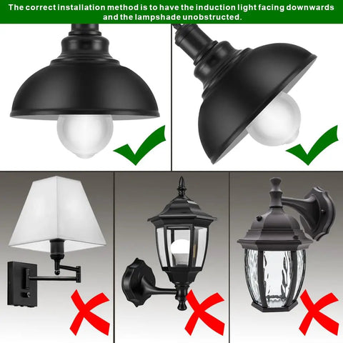 Motion Activated LED Bulbs Three Pack 13W 100W Equivalent A19 E26 Dusk To Dawn Security Lights For Indoor Outdoor Use 5500K Daylight 90 Degree Motion Sensor Auto On No Fuss In Dark No Switch installed in down-facing open lampshade