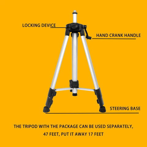 Pro Grade Laser Level Pole With Tripod For Rotary And Line Lasers shown with locking device and hand crank handle